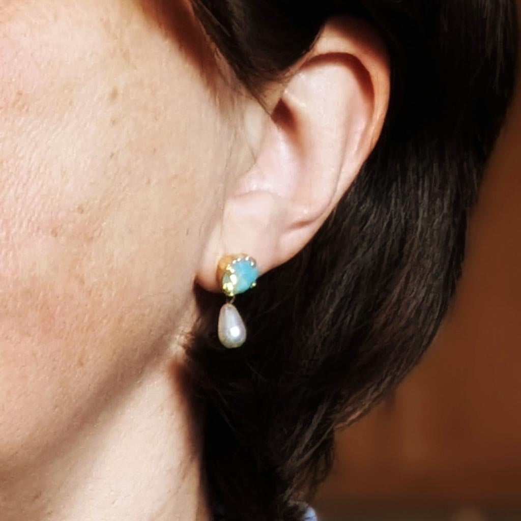 Sunset Beach Vintage Rhinestone and Pearl Earrings