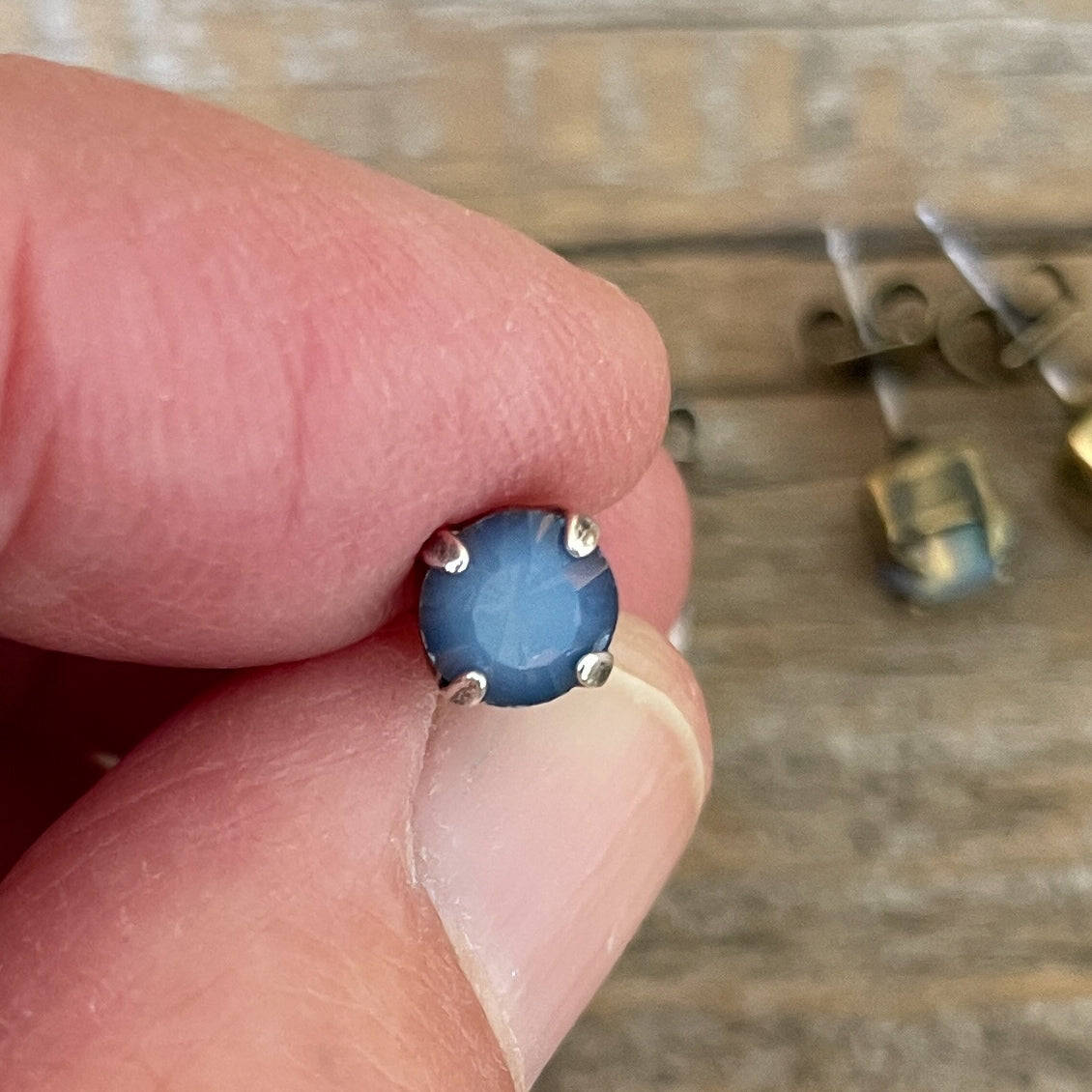 Opal Starshine Blue Vintage Rhinestone Post Earrings (Small)
