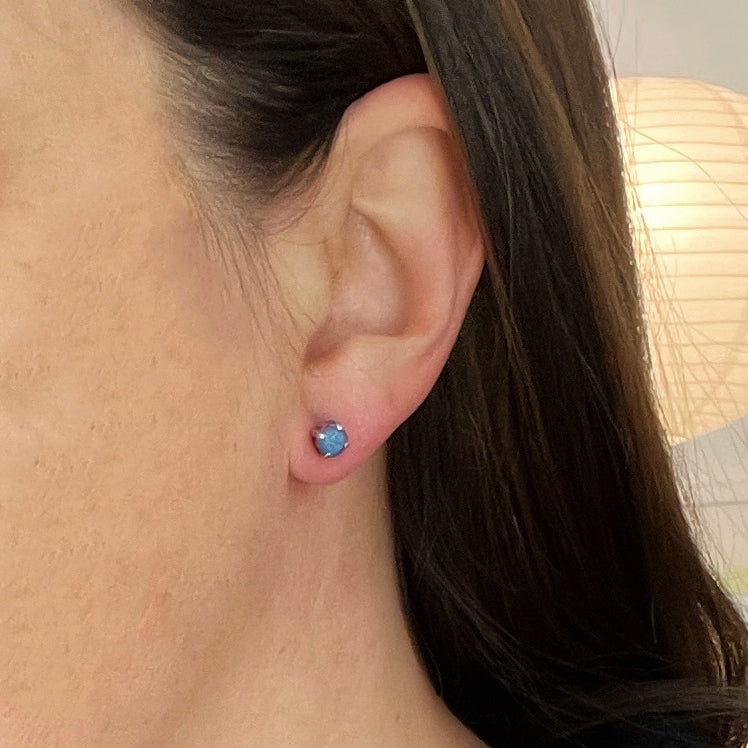 Opal Starshine Blue Vintage Rhinestone Post Earrings (Small)