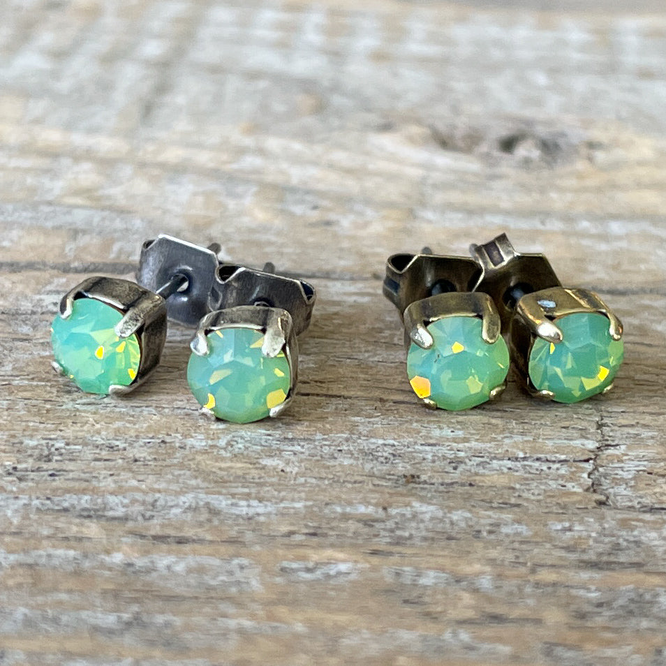 Opal Green Vintage Rhinestone Post Earrings