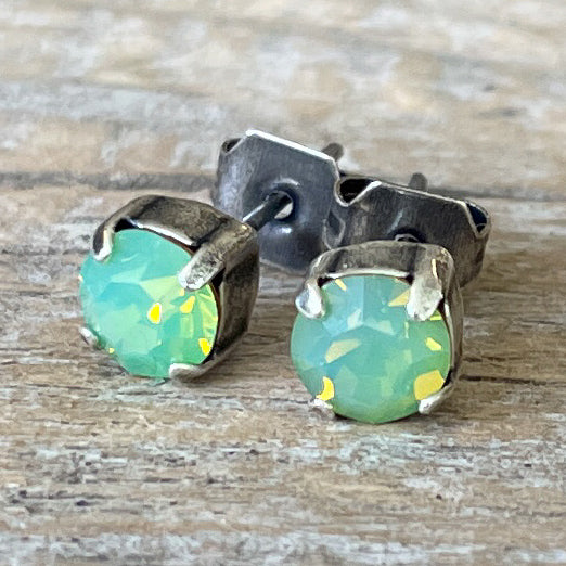 Opal Green Vintage Rhinestone Post Earrings