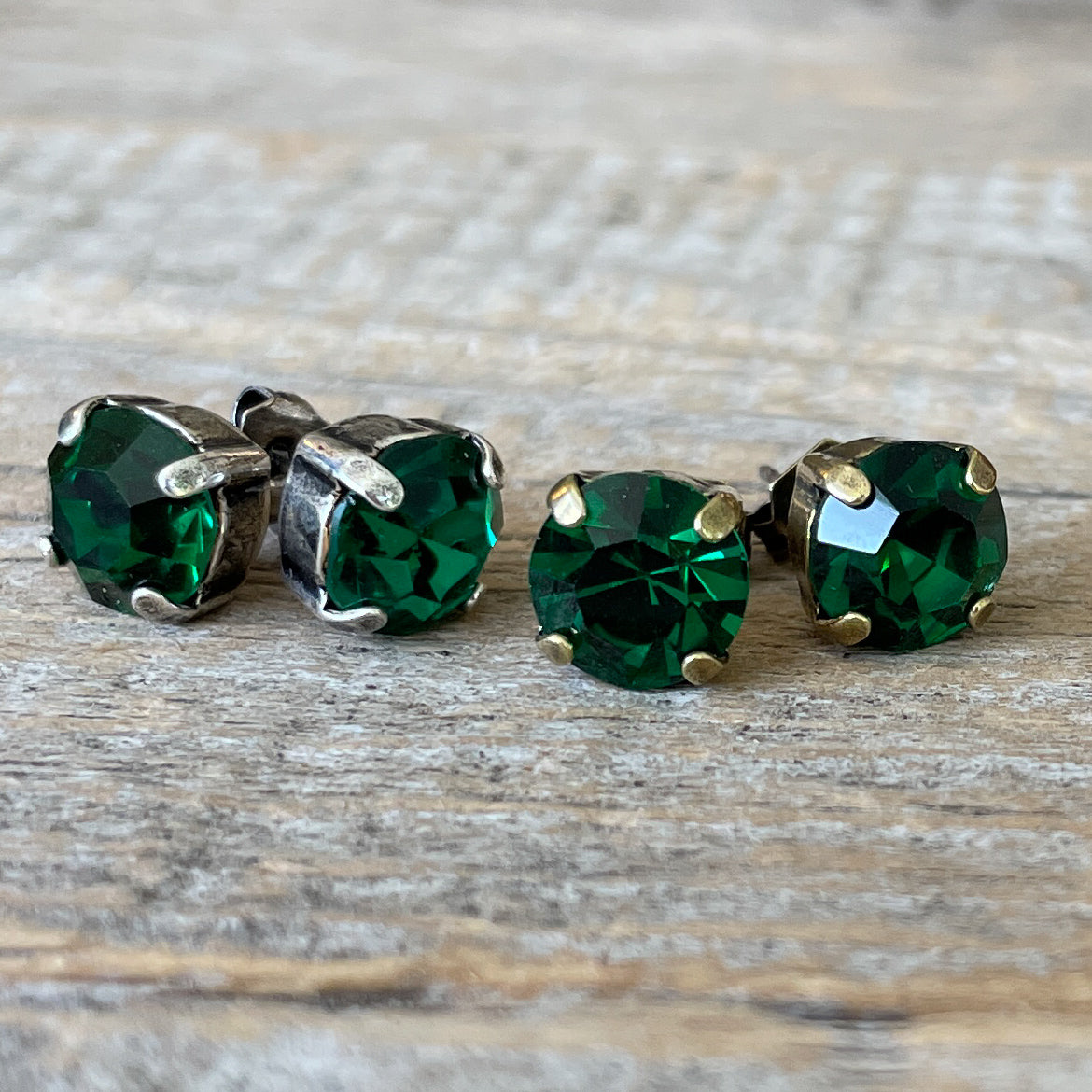 Emerald Green Vintage Rhinestone Post Earrings