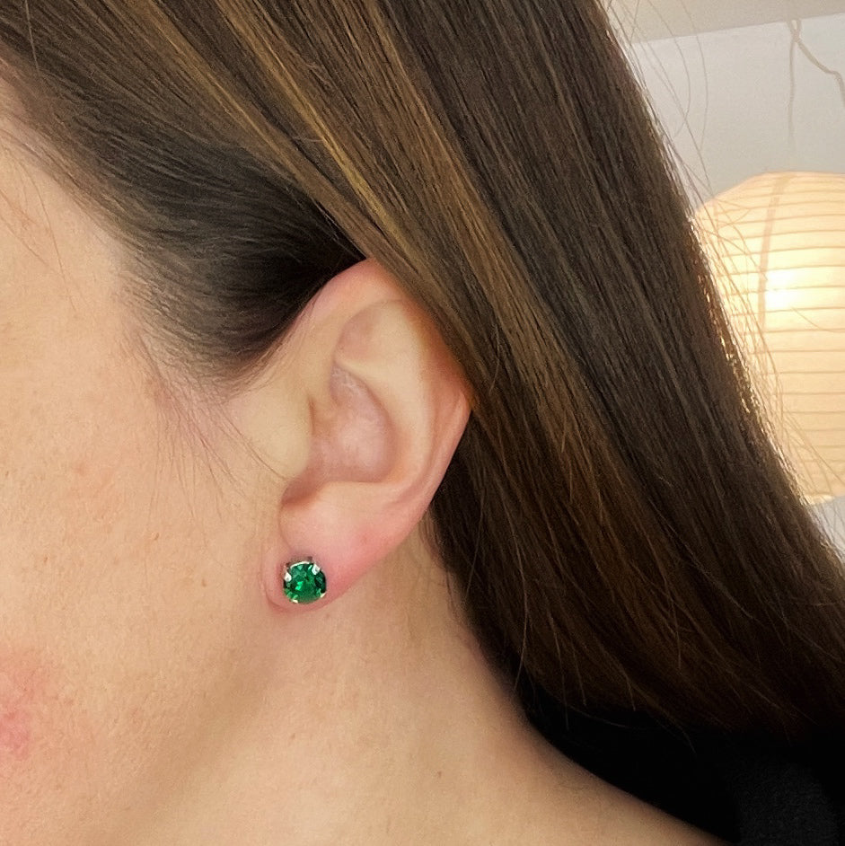 Emerald Green Vintage Rhinestone Post Earrings