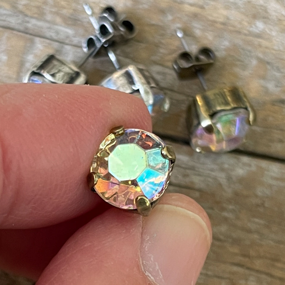 Clear AB Vintage Rhinestone Post Earrings (Large)