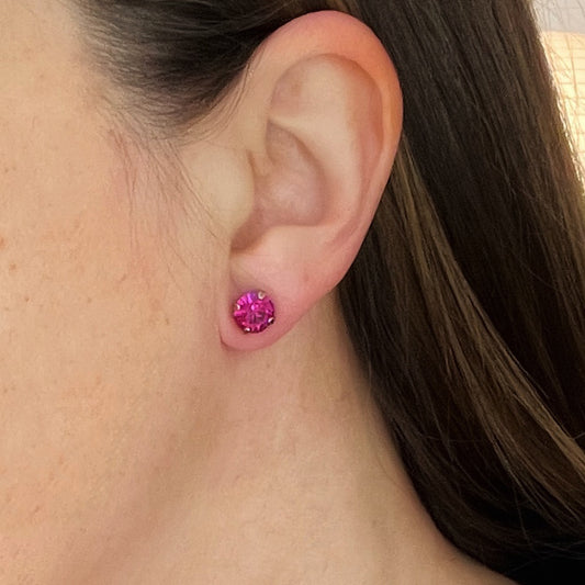 Fuchsia Pink Vintage Rhinestone Post Earrings