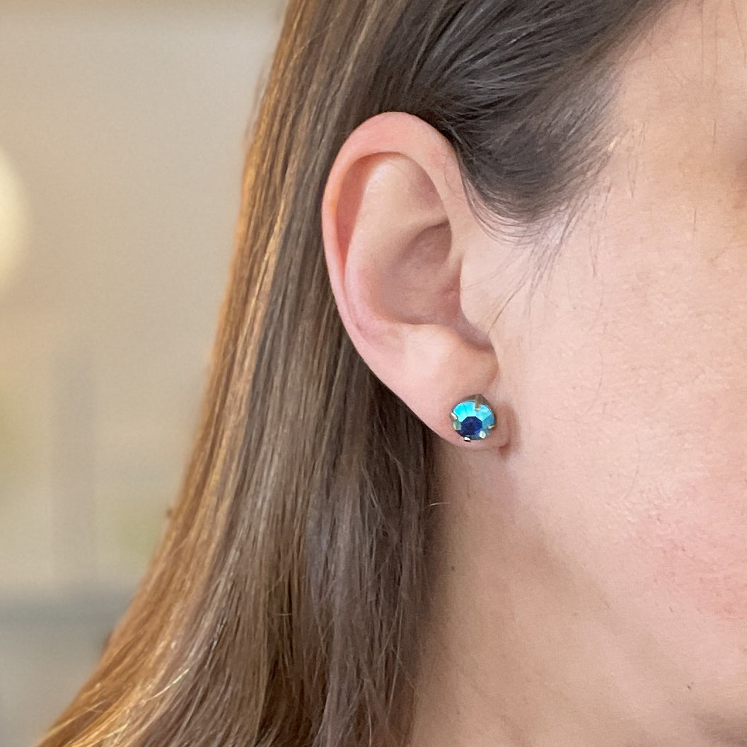 Vintage Rhinestone Post Earrings - Amethyst Aurora Borealis