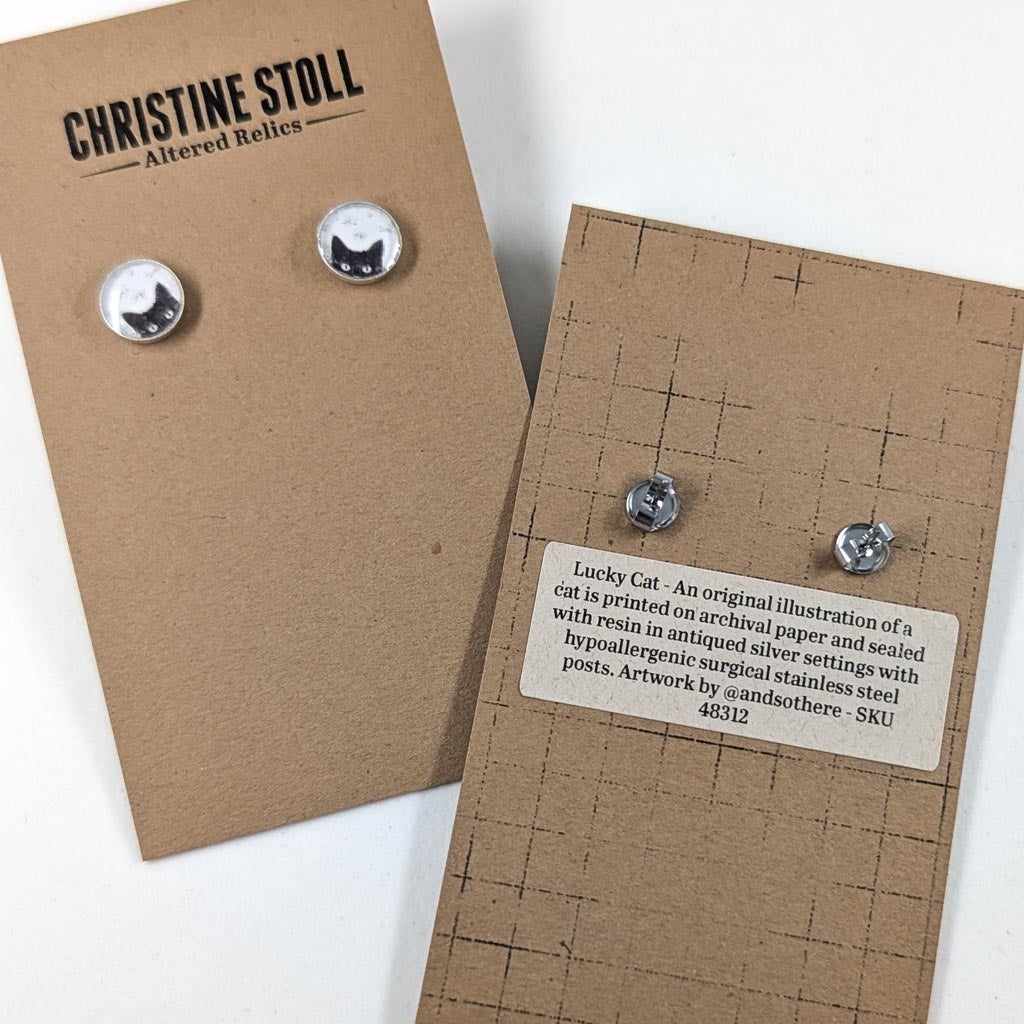 Peeking Peekaboo Cat Post Earrings - Lucky Cat