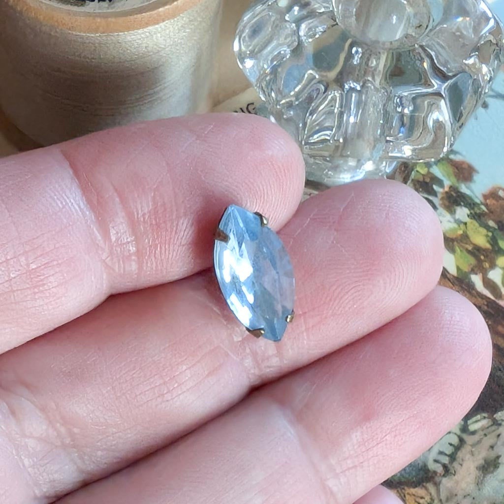 Vintage Glass Post Earrings - Ice Blue Navette