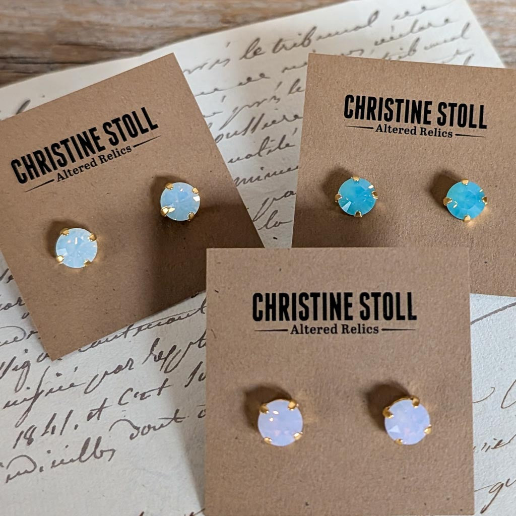 Rose Water Opal Rhinestone Post Earrings