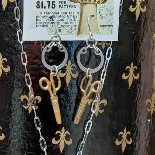 Vintage Scissors Charm Earrings - Snap Rings