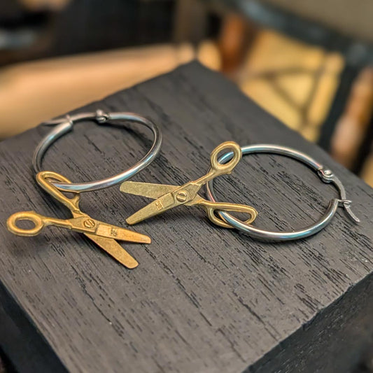 Vintage Scissors Charm Earrings - Hoops
