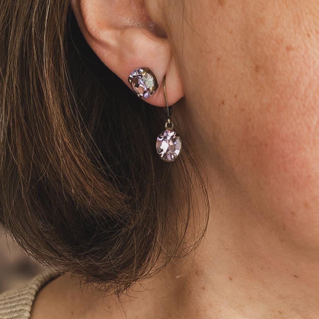 Vintage Rhinestone Post Earrings - Light Amethyst