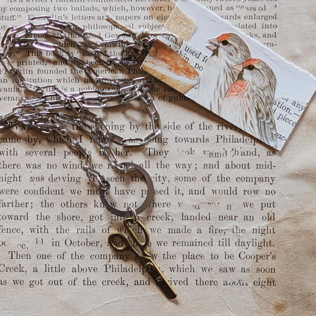Vintage Scissors Charm Necklace - Snap Ring