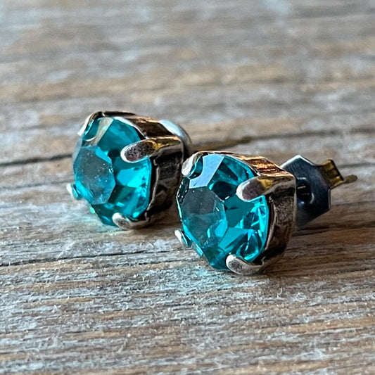 Blue Zircon Vintage Rhinestone Post Earrings