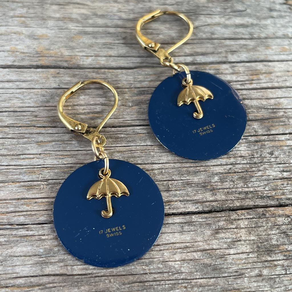 Vintage Watch Dial Earrings - Gold Umbrella