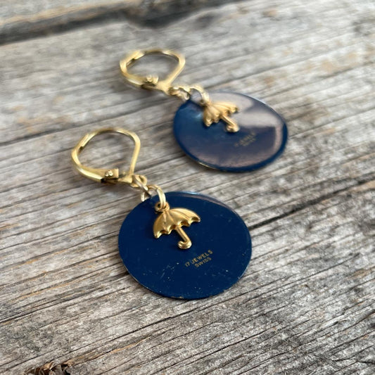Vintage Watch Dial Earrings - Gold Umbrella