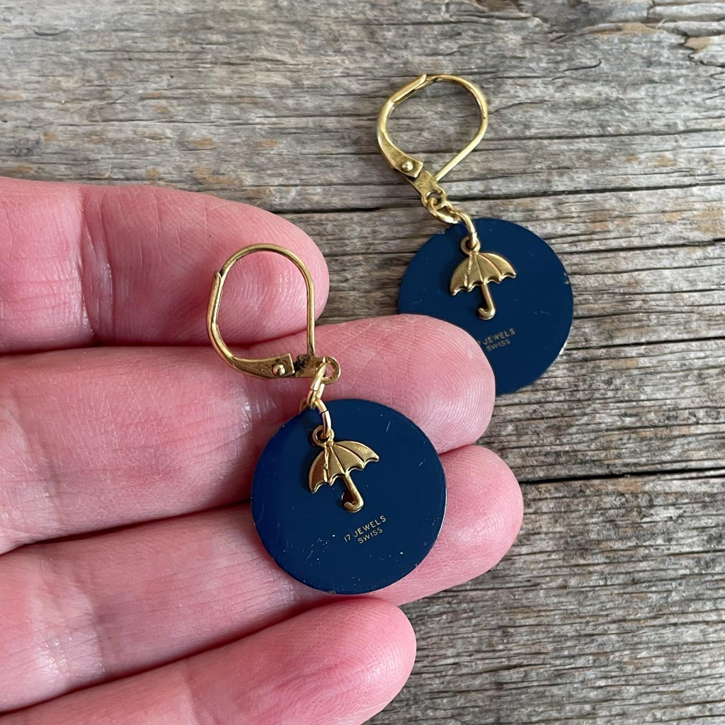 Vintage Watch Dial Earrings - Gold Umbrella