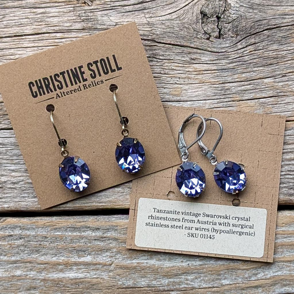 Tanzanite Purple Vintage Rhinestone Earrings
