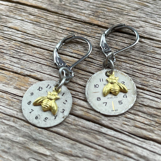 Tiny Treasures Earrings - Vintage Watch Dials + Bees + Mushrooms + Horseshoes
