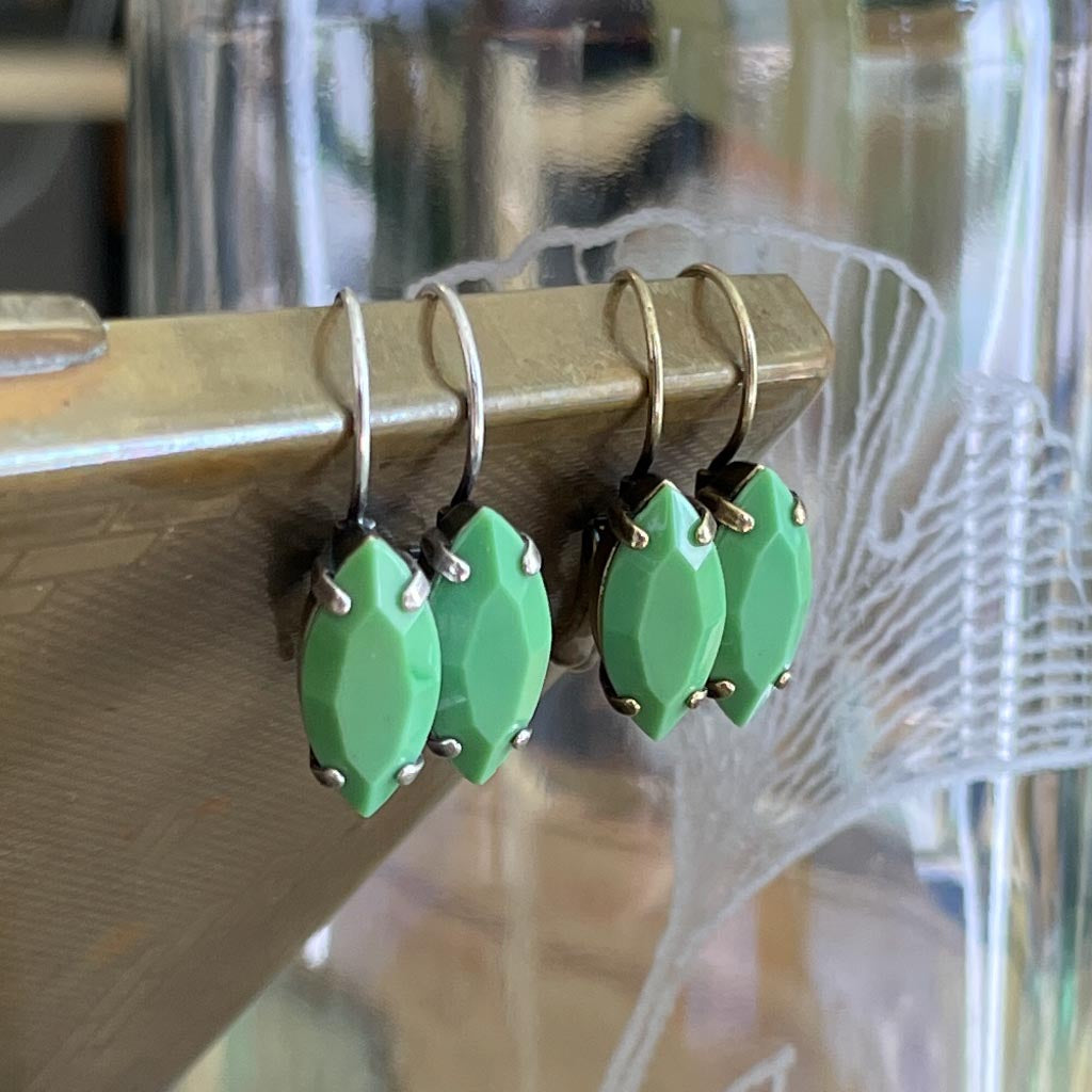Vintage Glass Earrings - Opaque Apple Green Leverback
