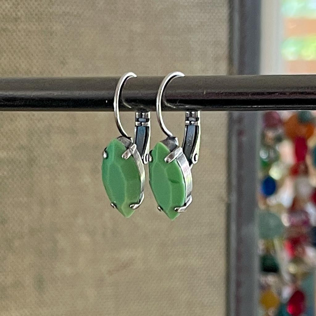 Vintage Glass Earrings - Opaque Apple Green Leverback