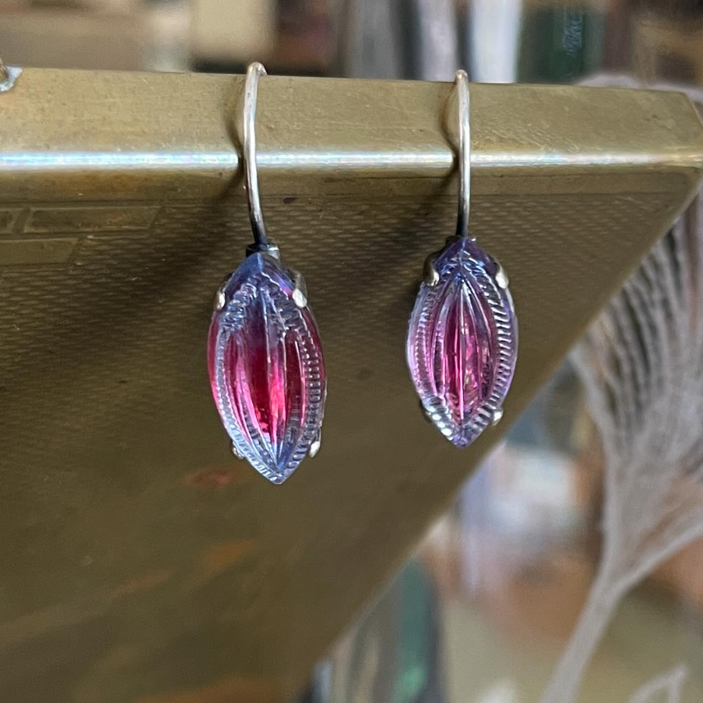 Vintage Glass Earrings - Sapphire Ruby Givre Leverback