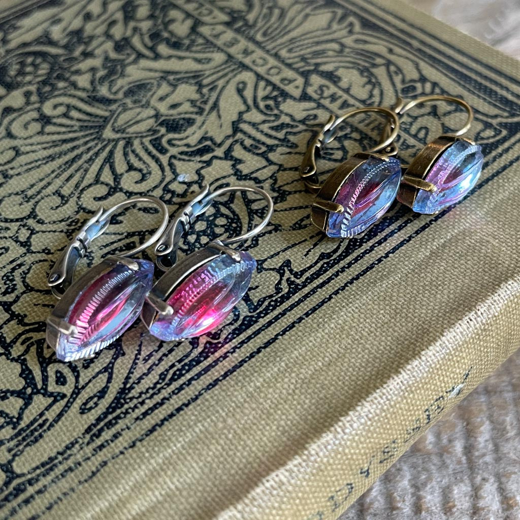 Vintage Glass Earrings - Sapphire Ruby Givre Leverback