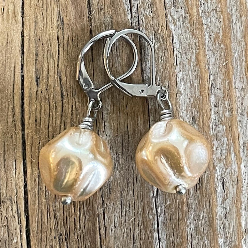 Cream (Off-White) Vintage Baroque-Style Pearl Earrings