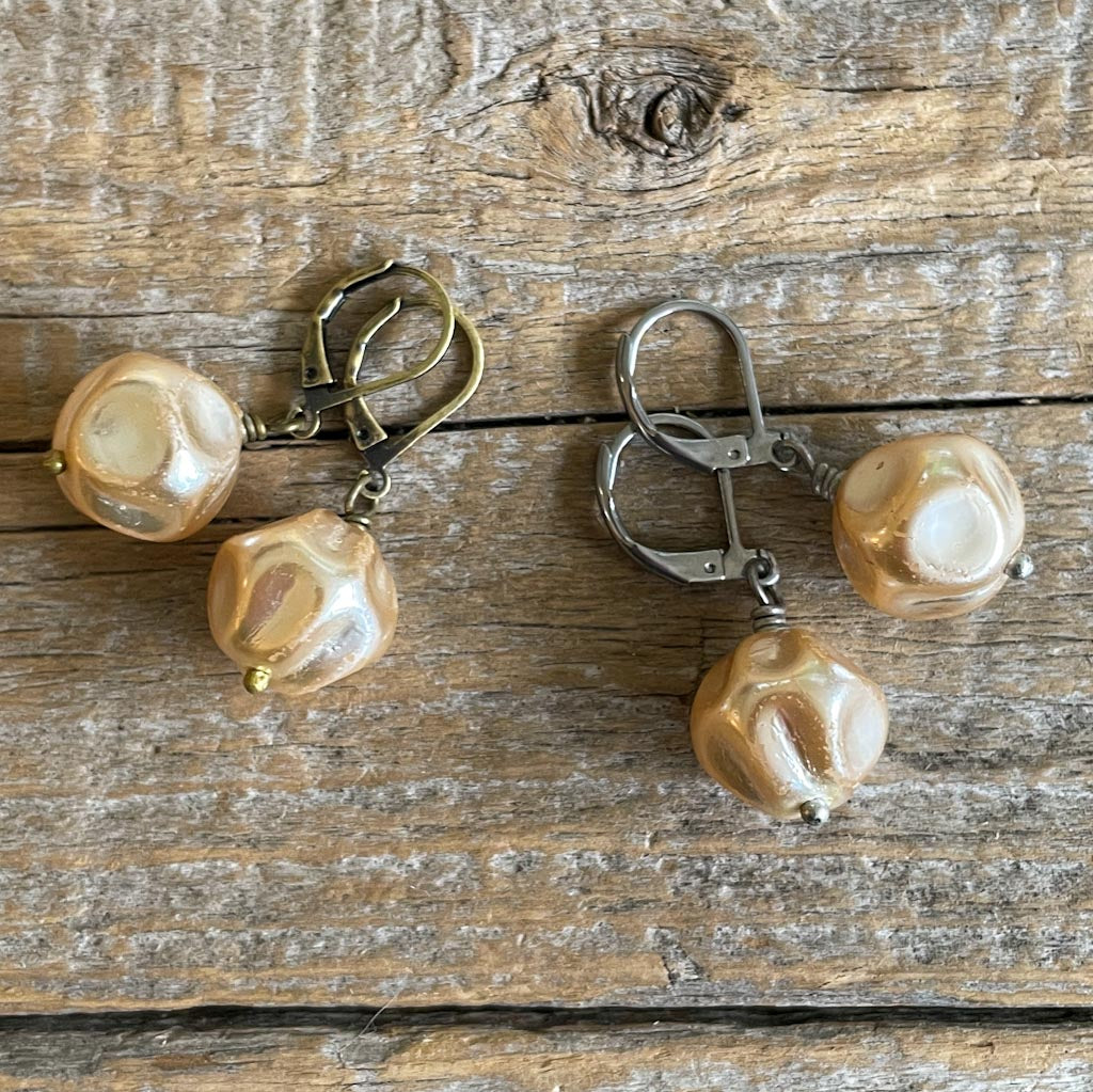 Cream (Off-White) Vintage Baroque-Style Pearl Earrings