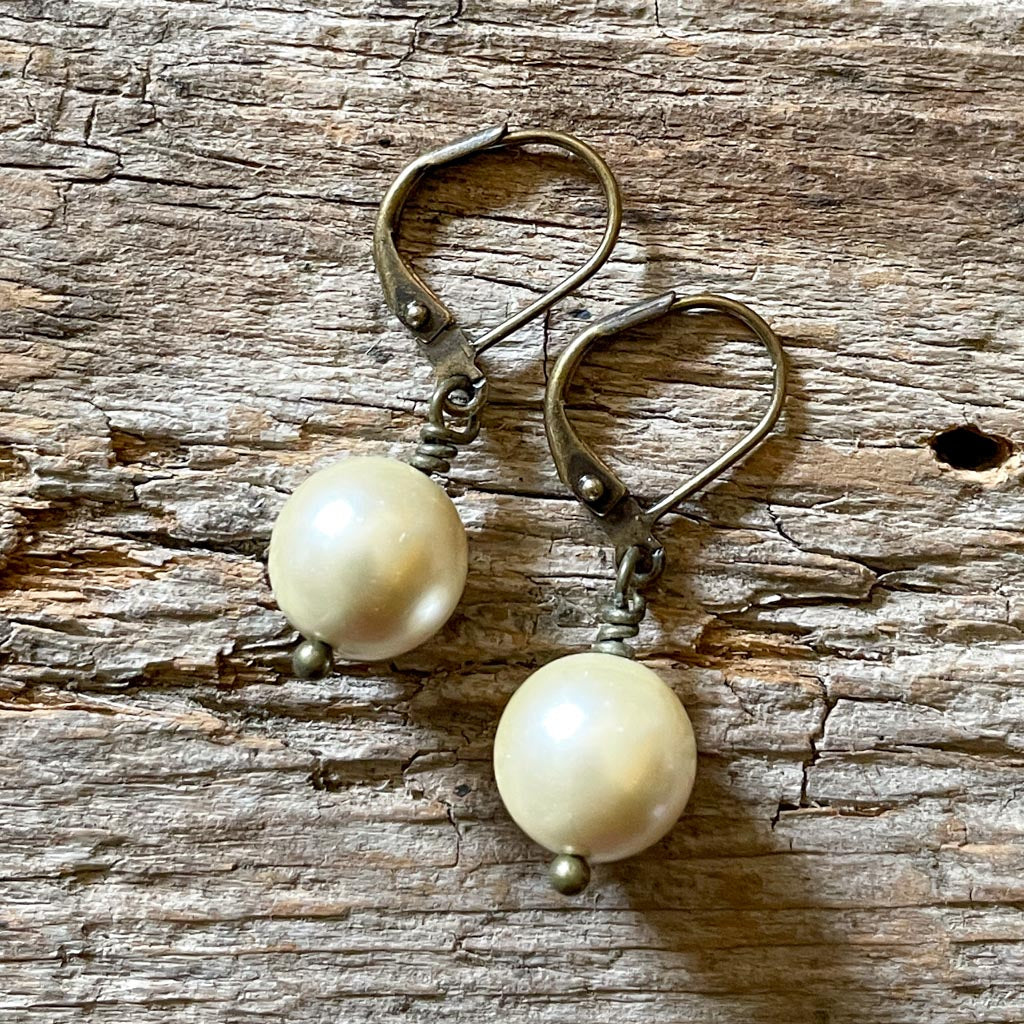 Cream (Off-White) Repurposed Pearl Earrings