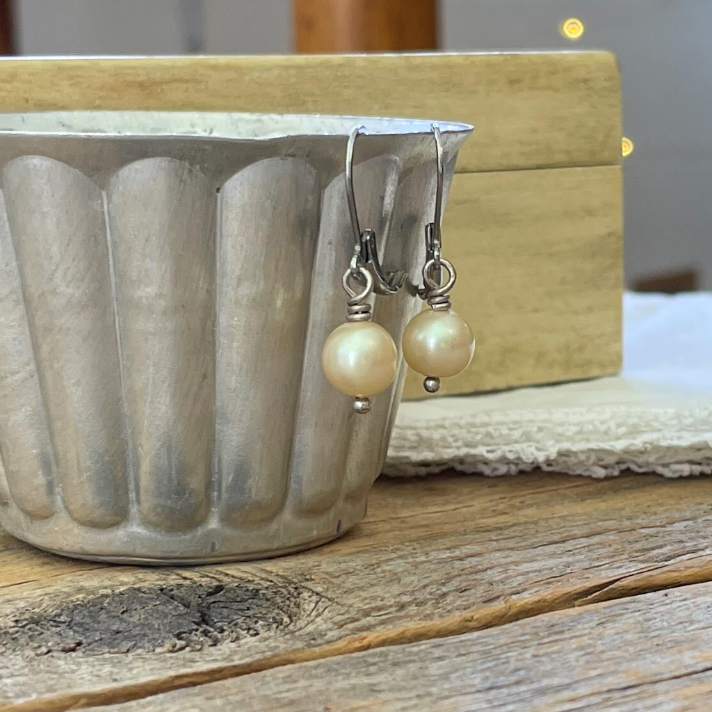 Cream (Off-White) Repurposed Pearl Earrings