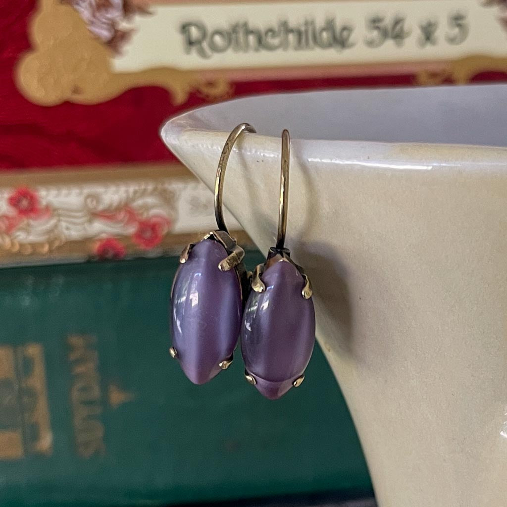 Vintage Glass Earrings - Purple Moonstone Leverback