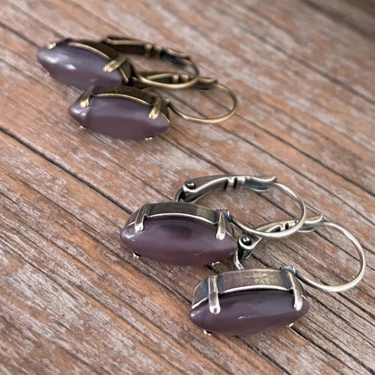 Vintage Glass Earrings - Purple Moonstone Leverback