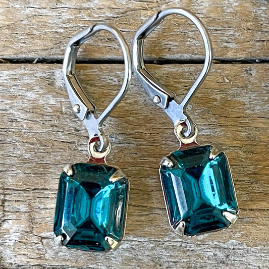 Blue Zircon Vintage Rhinestone Earrings