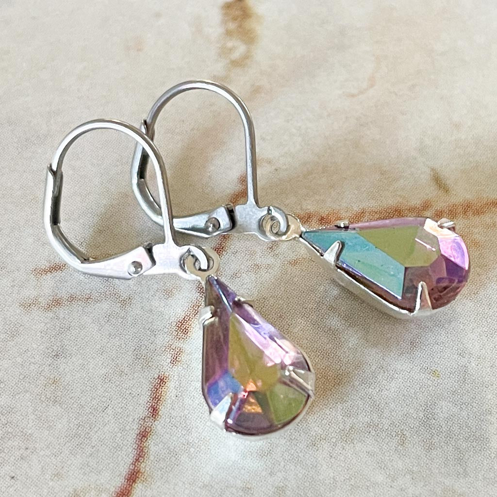 Light Amethyst Purple AB Vintage Rhinestone Earrings