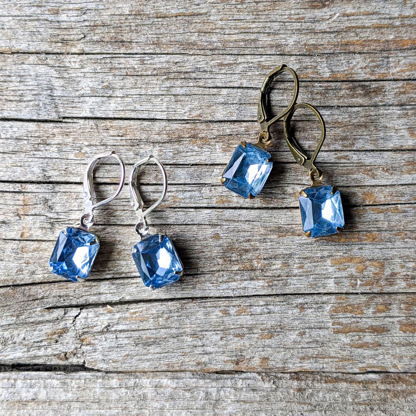 Light Sapphire Blue Vintage Rhinestone Earrings