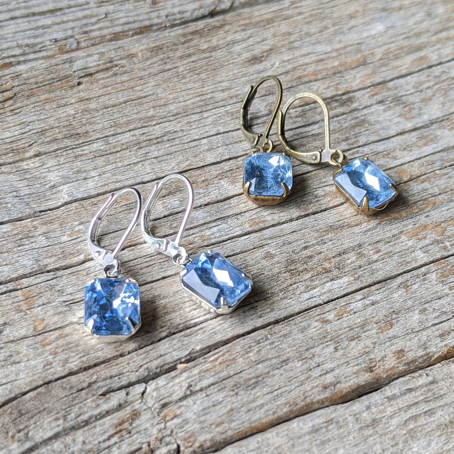 Light Sapphire Blue Vintage Rhinestone Earrings