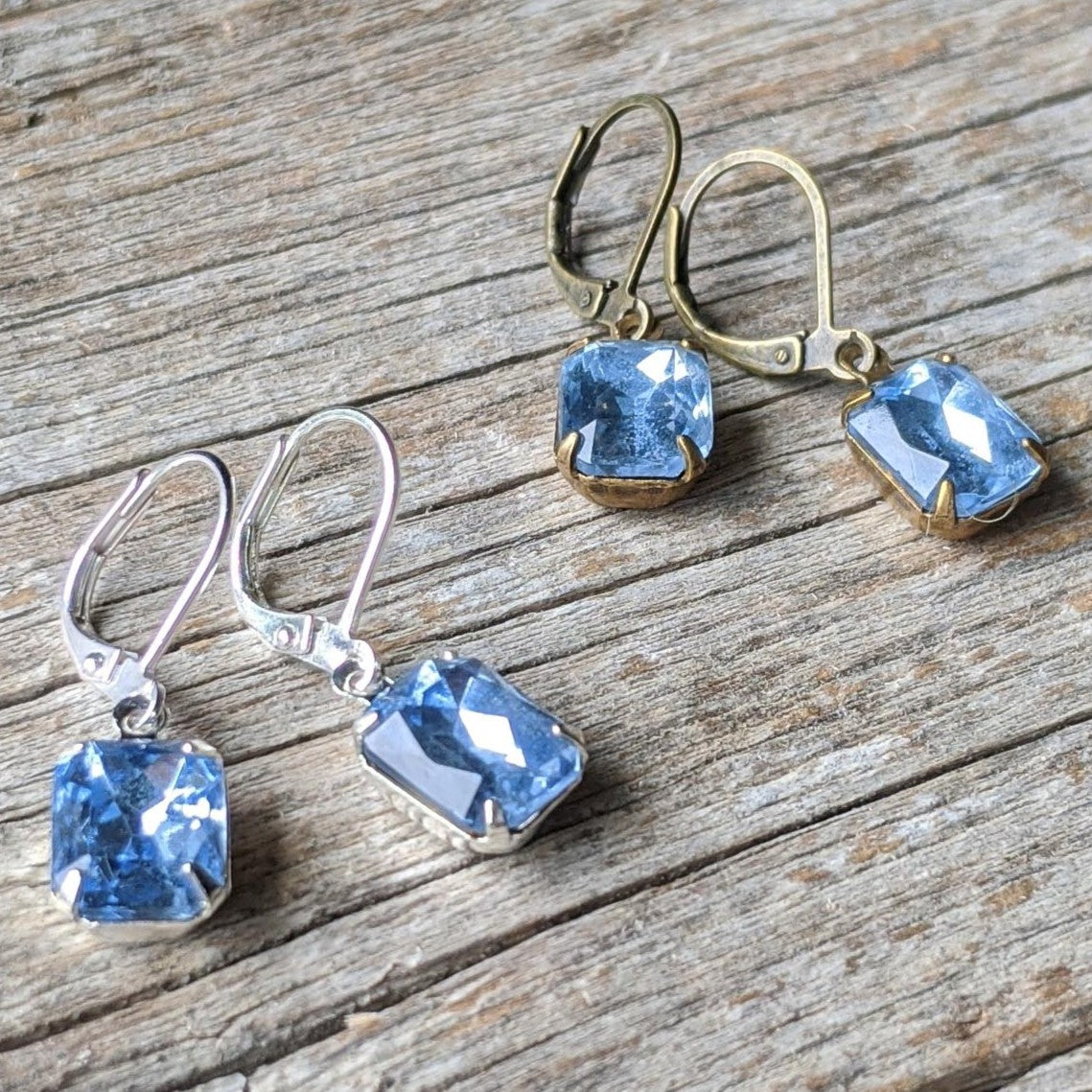 Light Sapphire Blue Vintage Rhinestone Earrings