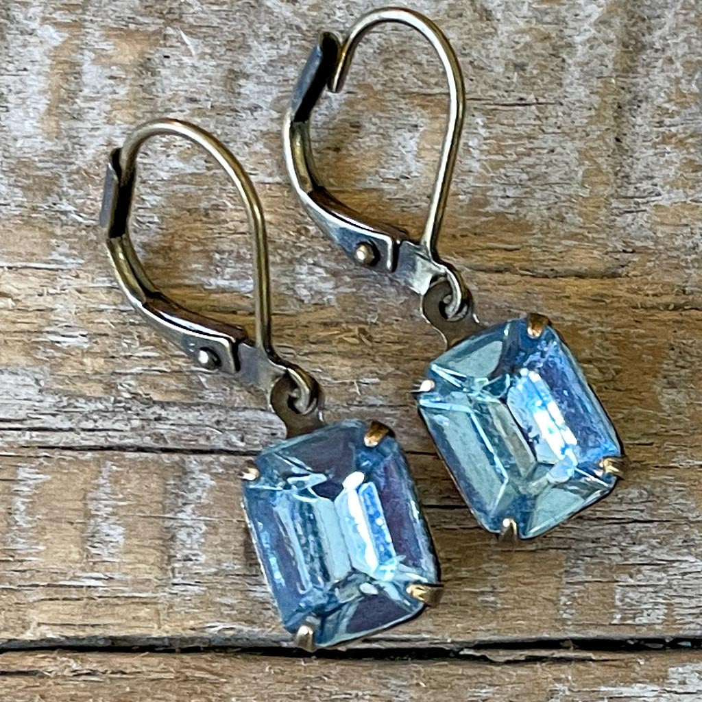 Light Sapphire Blue Vintage Rhinestone Earrings