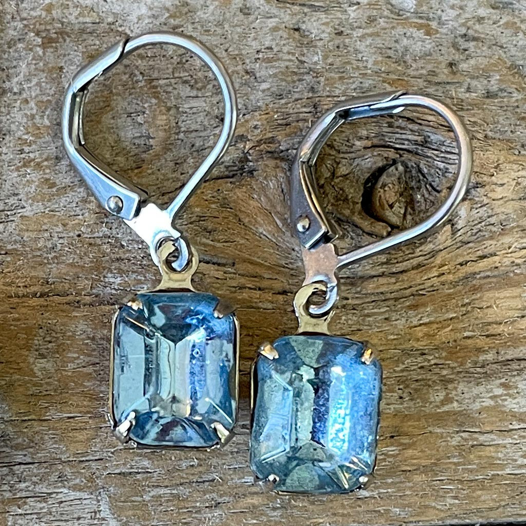 Light Sapphire Blue Vintage Rhinestone Earrings