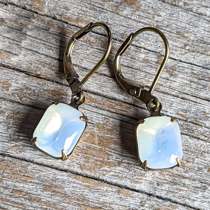 Milky Opal Vintage Glass Rhinestone Earrings