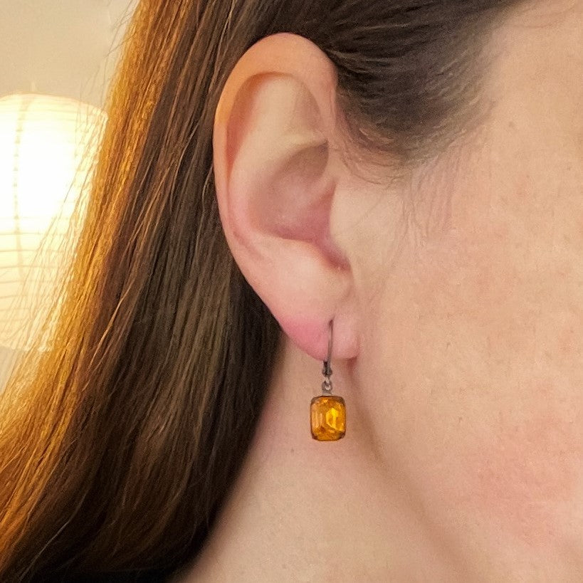 Orange Topaz Vintage Rhinestone Earrings