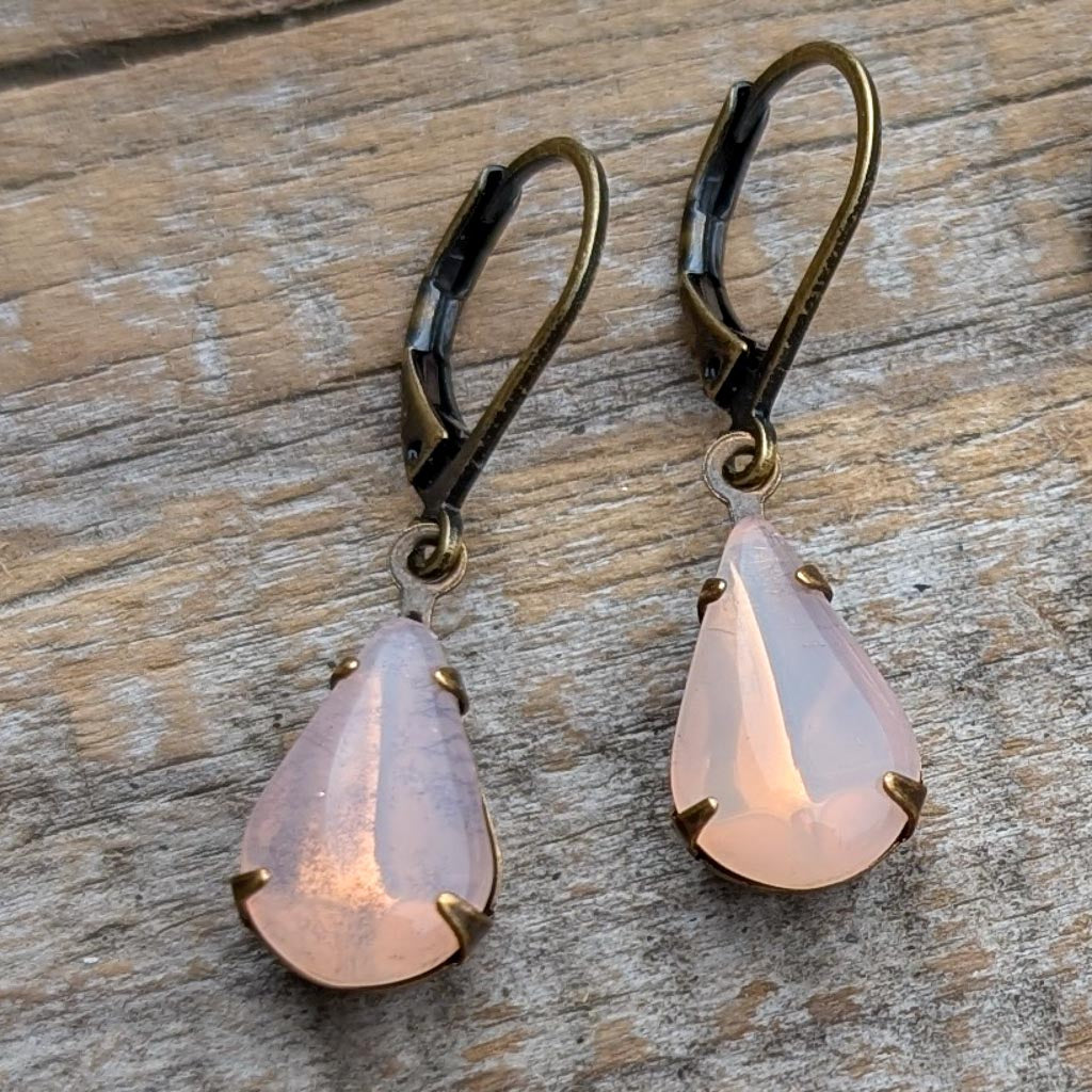 Pink Opal Vintage Rhinestone Earrings