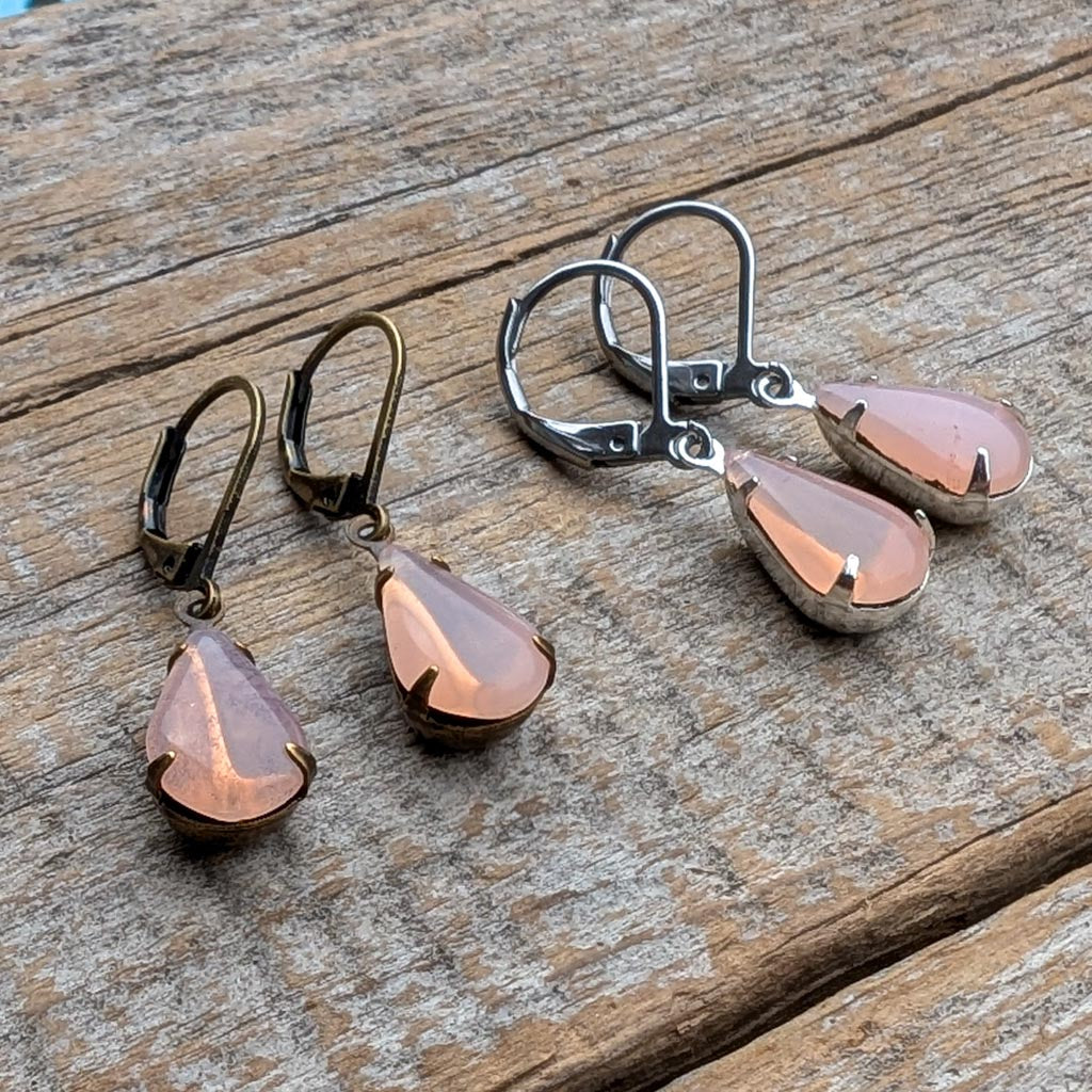 Pink Opal Vintage Rhinestone Earrings