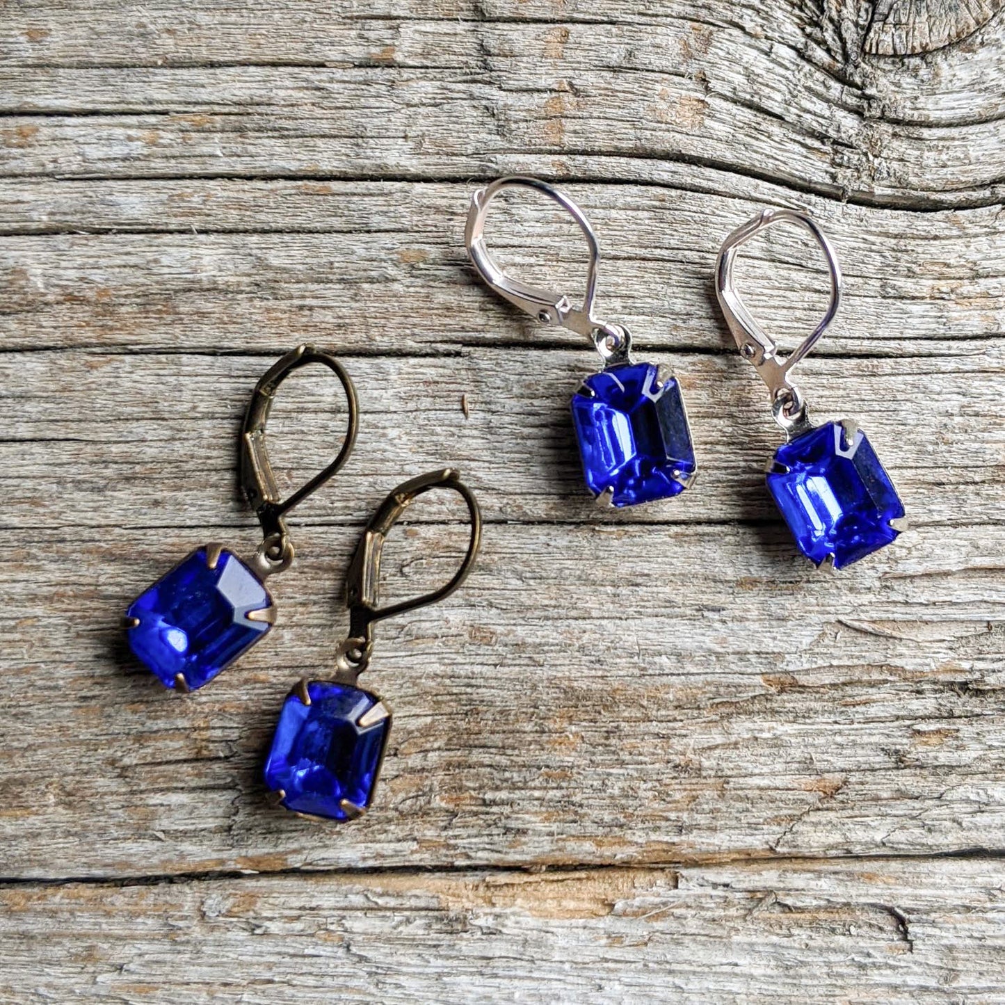 Sapphire Blue Vintage Rhinestone Earrings