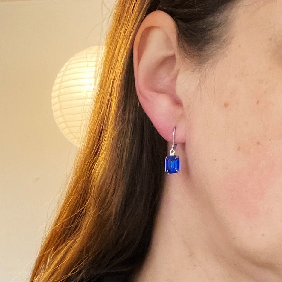 Sapphire Blue Vintage Rhinestone Earrings
