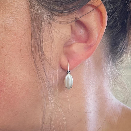 Vintage Glass Earrings - Floral Painted Leverback