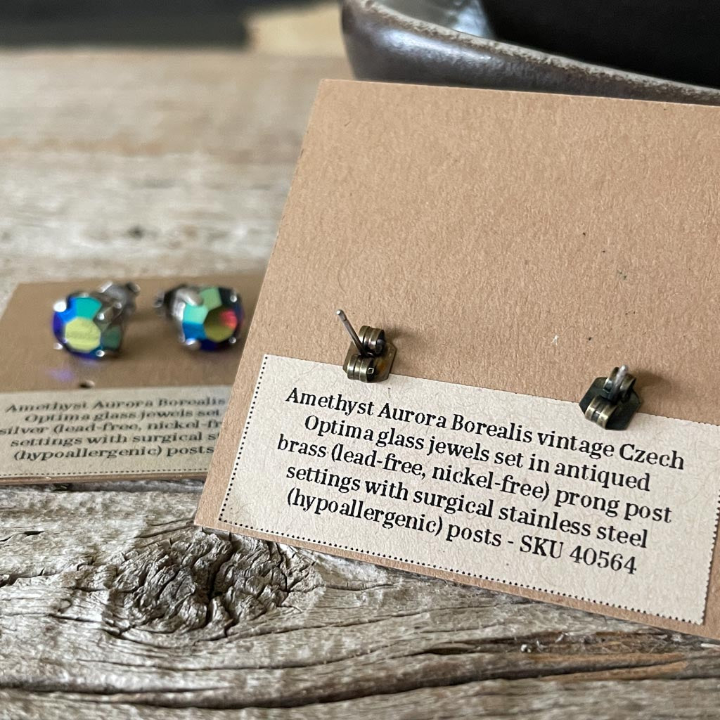 Sapphire Blue AB Vintage Rhinestone Post Earrings (Large)