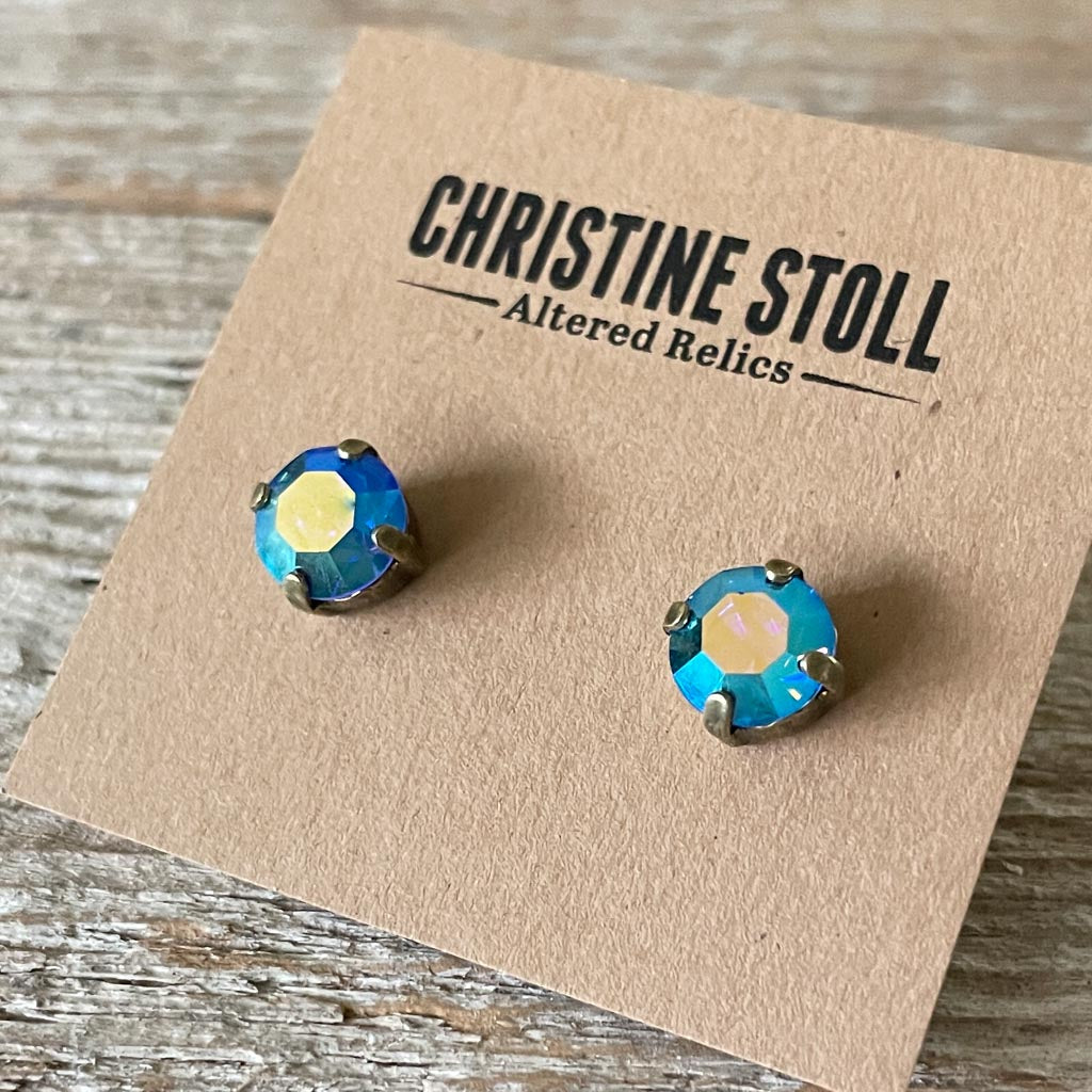 Sapphire Blue AB Vintage Rhinestone Post Earrings (Large)