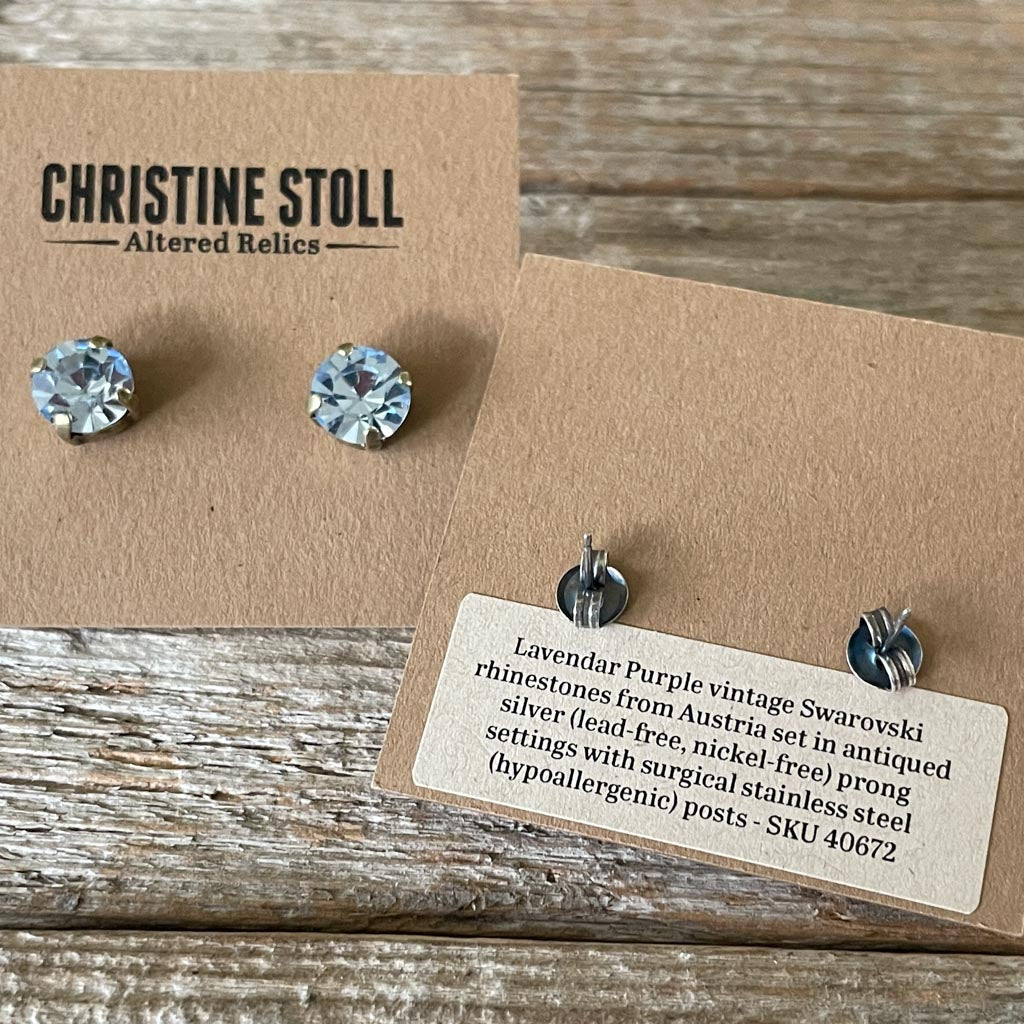 Lavender Vintage Rhinestone Post Earrings